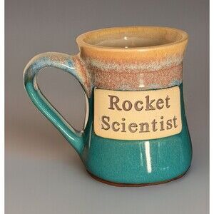 ROCKET SCIENTIST Coffee Mug Studio Art Drip Glaze Green Tan 16oz Tumbleweed
